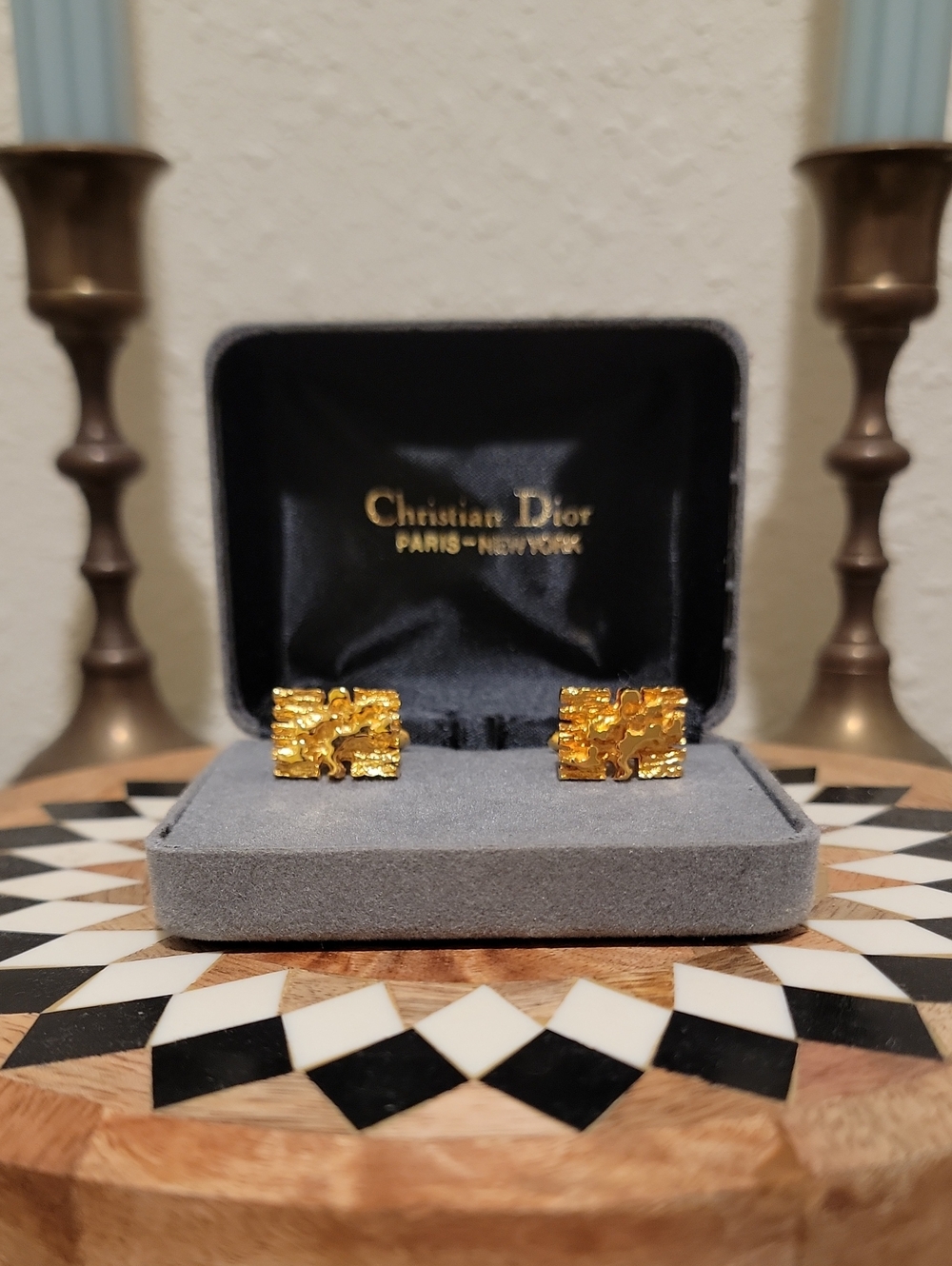 Vintage Christian Dior Gold-Tone Cuff Links New In Box